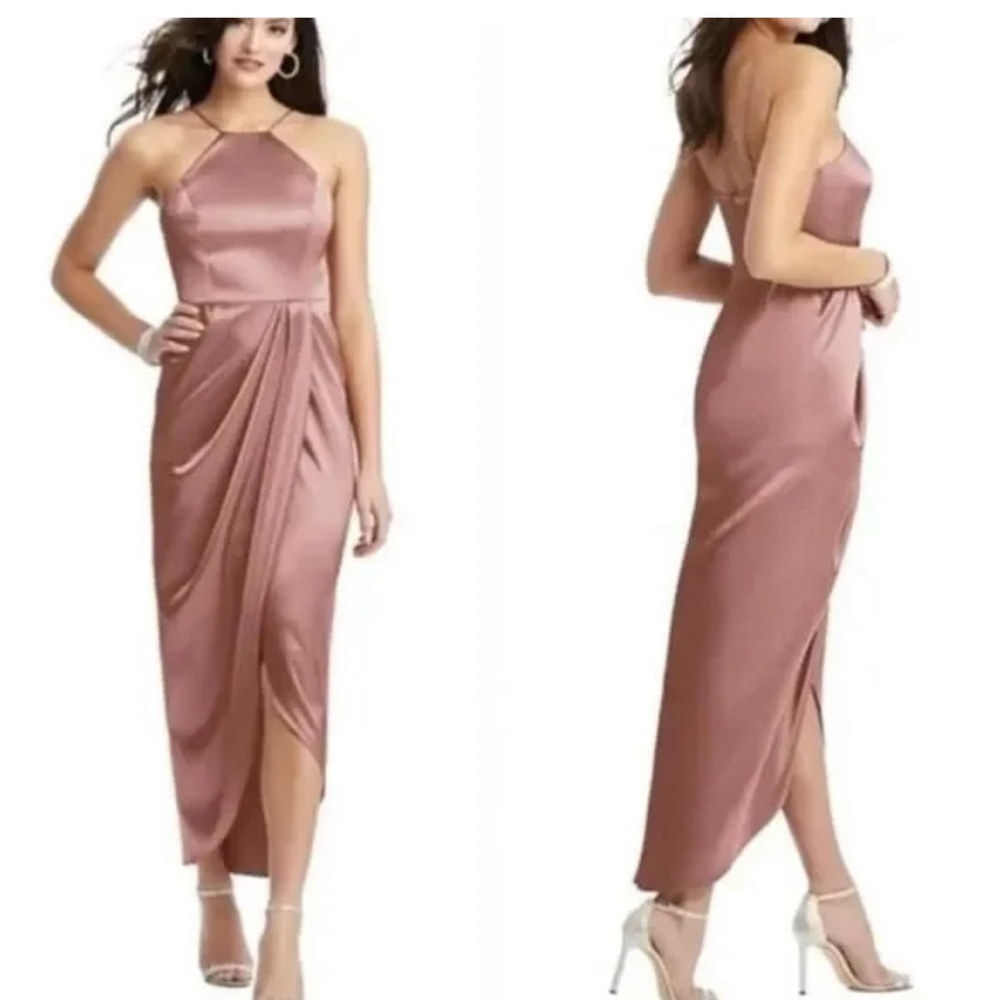 After Six Halter Midi Draped Tulip Skirt